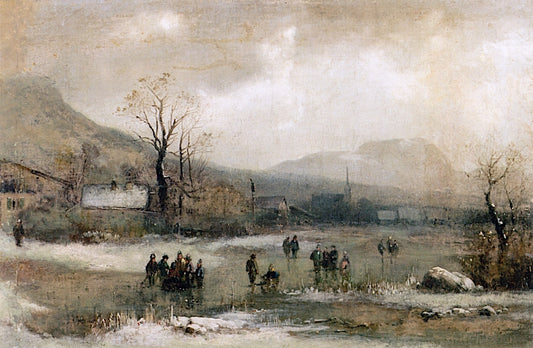 Activities on the Ice, vintage artwork by Jervis McEntee, 12x8" (A4) Poster