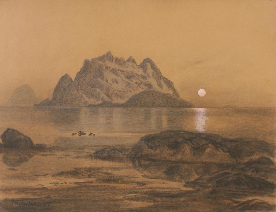 Landscape of the Midnight Sun, vintage artwork by Thorolf Holmboe, 12x8" (A4) Poster