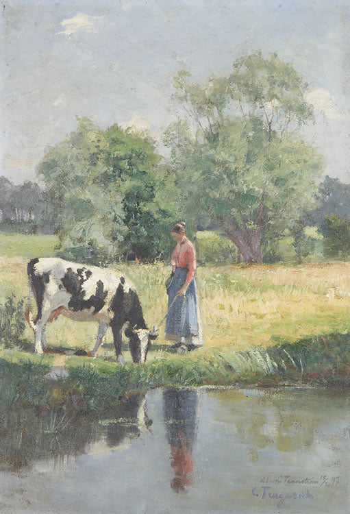 Woman Watering Cow by Carl Tragardh,A3(16x12")Poster