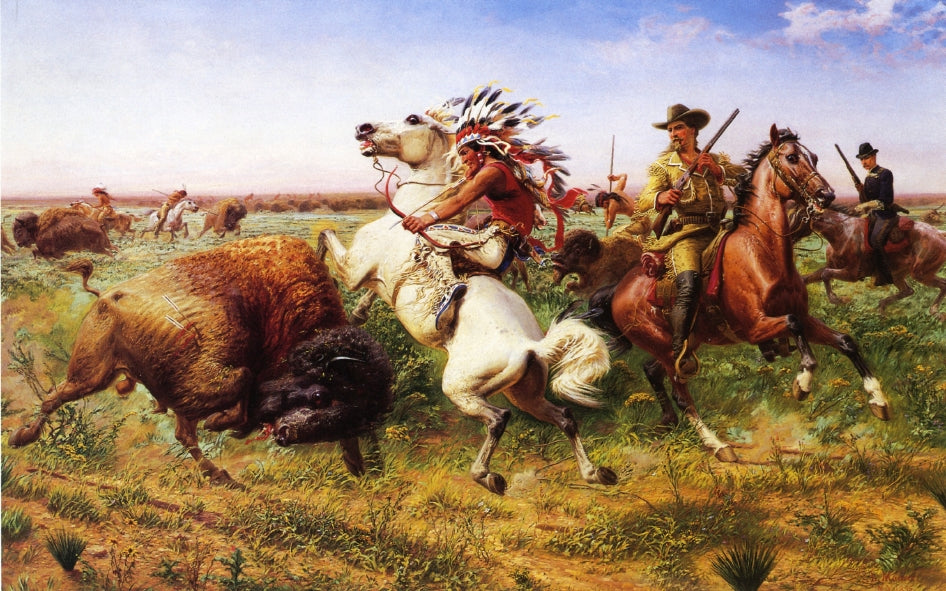 The Great Royal Buffalo Hunt, vintage artwork by Louis Maurer, 12x8" (A4) Poster