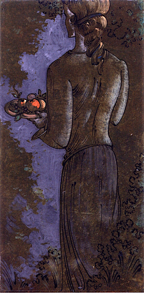 Woman with Fruit Basket, vintage artwork by Oskar Schlemmer, 12x8" (A4) Poster