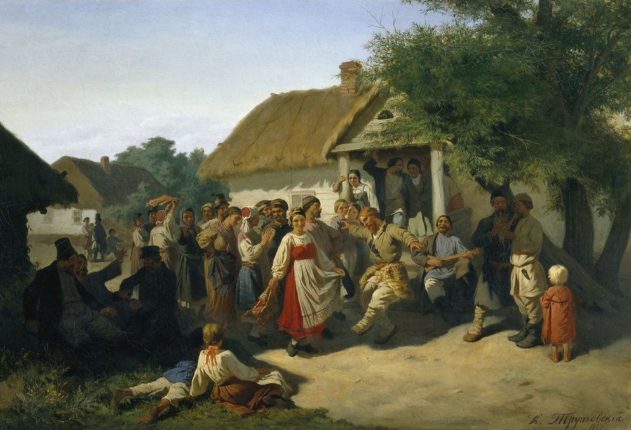 Dance in the Kursk Region, vintage artwork by Konstantin Trutovsky, 12x8" (A4) Poster