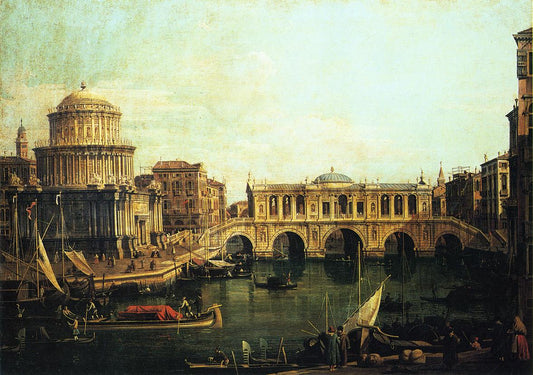 Capriccio of the Grand Canal With an Imaginary Rialto Bridge and Other Buildings, vintage artwork by Canaletto, 12x8" (A4) Poster