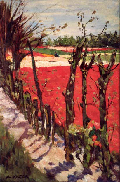 Tulip Fields in Bloom, vintage artwork by Antonie Lodewijk Koster, 12x8" (A4) Poster