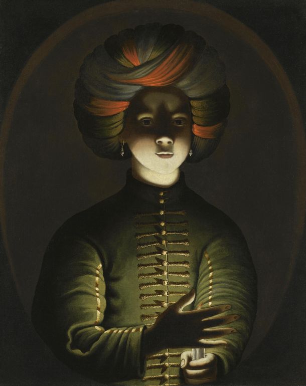 A young girl wearing a turban and holding a candle, vintage artwork by Wolfgang Heimbach, 12x8" (A4) Poster