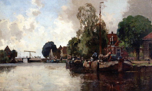 A Tranquil Morning along a River, vintage artwork by Cornelis Vreedenburgh, 12x8" (A4) Poster