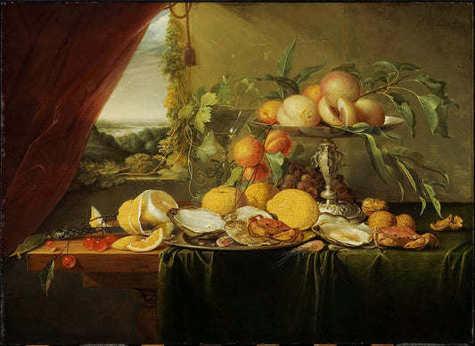 Banquet Still Life with a View onto a Landscape, vintage artwork by Jan Davidsz. de Heem, 12x8" (A4) Poster