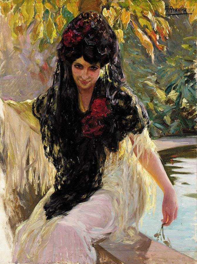 A Spanish Beauty, vintage artwork by Pedro (Pierre) Ribera, 12x8" (A4) Poster