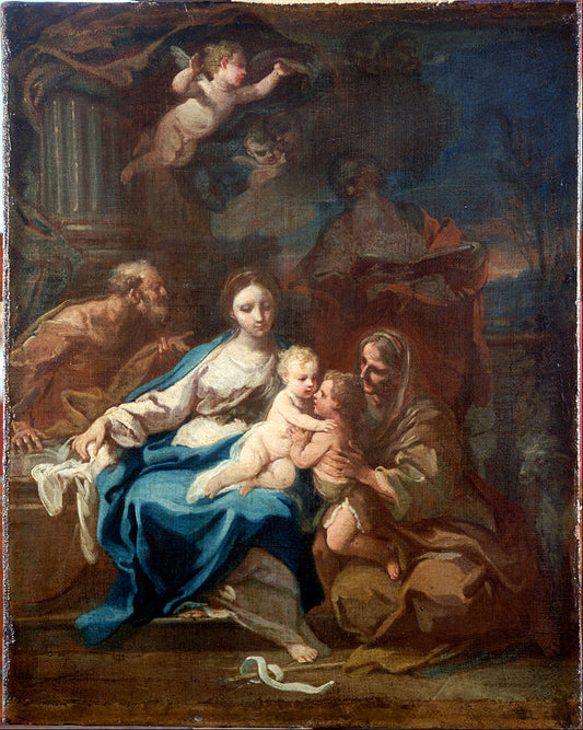 Holy Family with St Anne, the Baptist and Zacharias, vintage artwork by Sebastiano Conca, 12x8" (A4) Poster