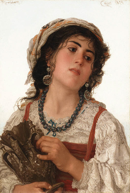 Italian Peasant Girl, vintage artwork by Adriano Bonifazi, 12x8" (A4) Poster