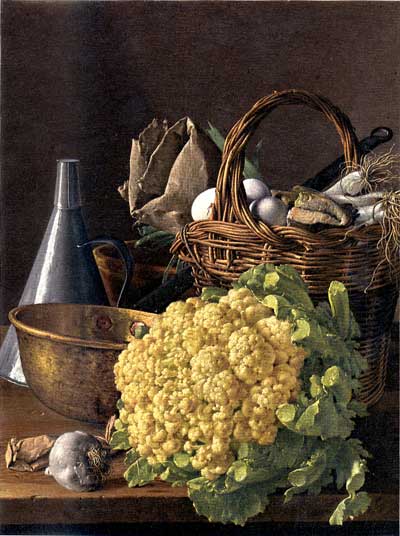 Still Life with Cauliflower, vintage artwork by Luis Melendez, 12x8" (A4) Poster