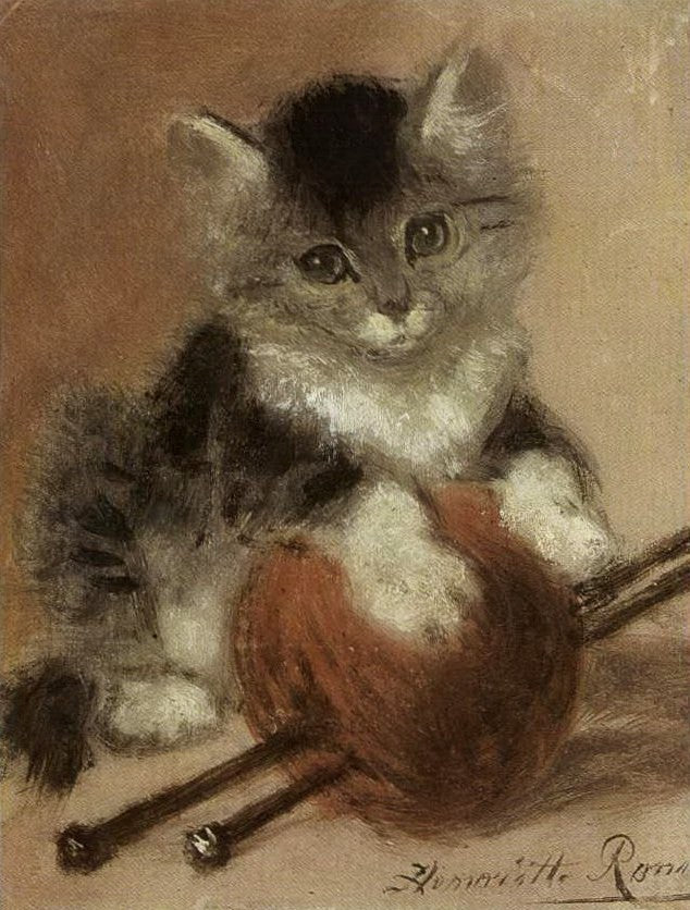 Kitten with a Ball of Yarn, vintage artwork by Henriette Ronner-Knip, A3 (16x12") Poster Print