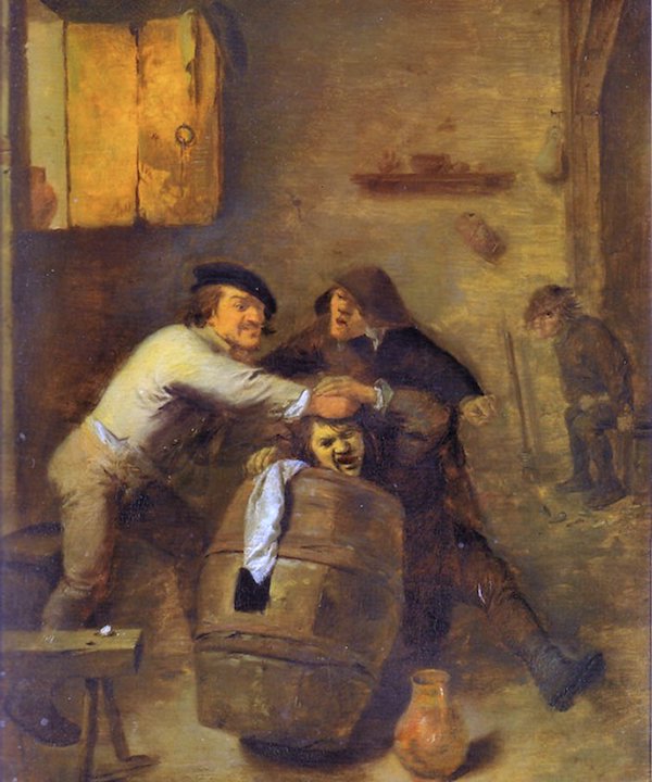 Peasants Brawling in a Tavern, vintage artwork by Adriaen Brouwer, 12x8" (A4) Poster
