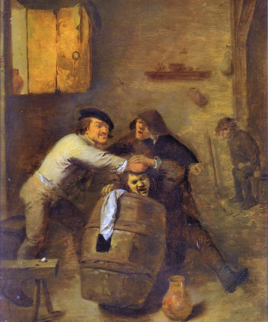 Peasants Brawling in a Tavern, vintage artwork by Adriaen Brouwer, 12x8" (A4) Poster