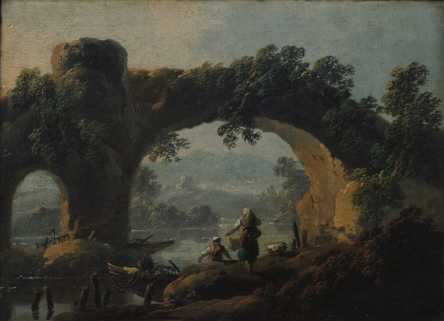 Landscape with Rustic Figures, vintage artwork by Jean Pillement, 12x8" (A4) Poster