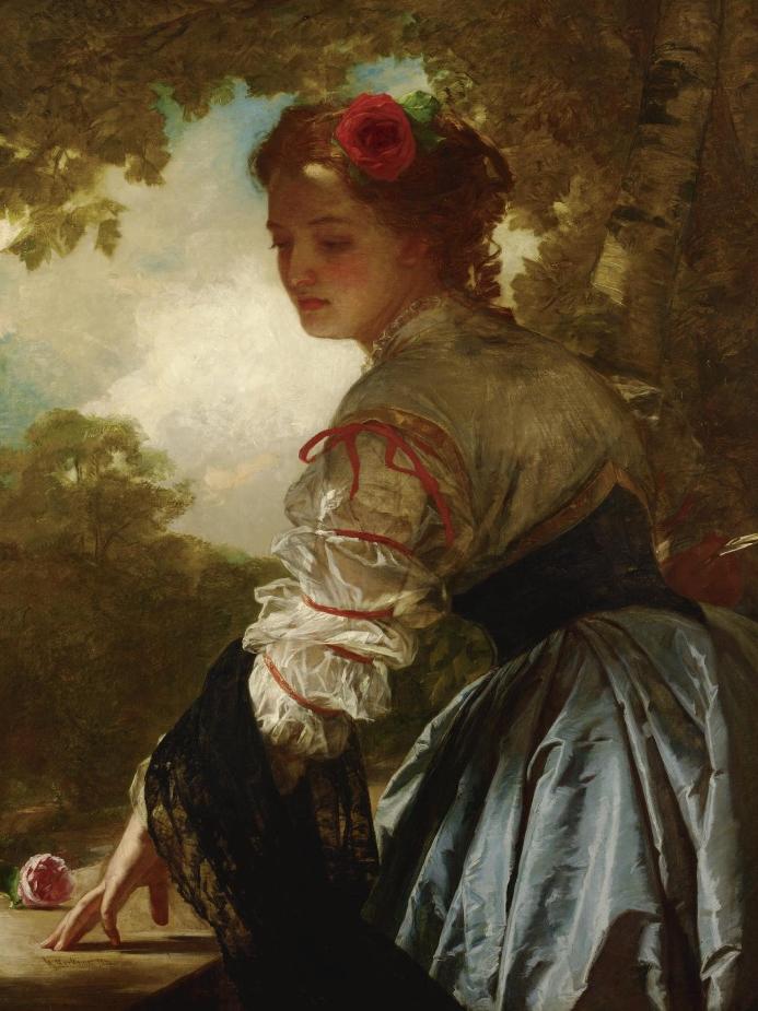 Lady with a Rose in her Hair, vintage artwork by John Bagnold Burgess, 12x8" (A4) Poster