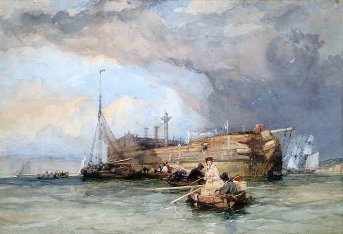 An Old Hulk at Gosport, Hampshire, vintage artwork by George Paul Chambers, Sr., A3 (16x12