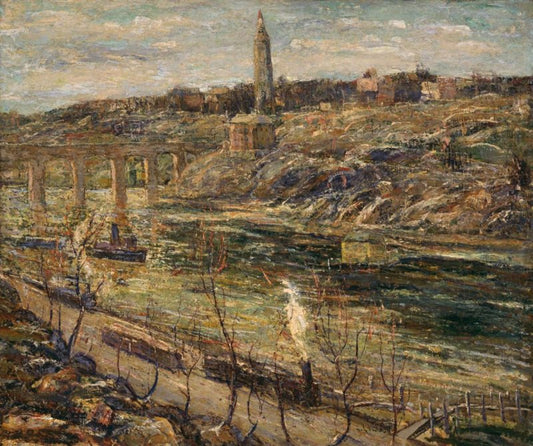 Harlem River at High Bridge, vintage artwork by Ernest Lawson, 12x8" (A4) Poster