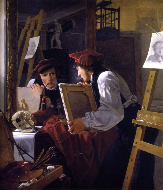 A Young Artist (Ditlev Blunck) Examining a Sketch in a Mirror, vintage artwork by Wilhelm Bendz, A3 (16x12") Poster Print