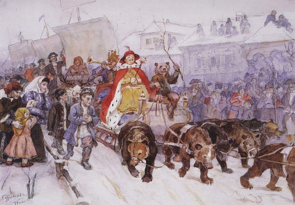 Masquerade in Moscow in 1772, vintage artwork by Vasili Ivanovich Surikov, 12x8" (A4) Poster