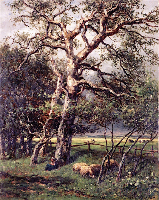 A Quiet Rest under a Tree, vintage artwork by Willem Roelofs, 12x8" (A4) Poster