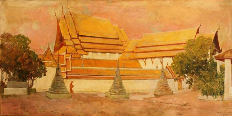 Temple of the Sleeping Buddha, vintage artwork by Ivan Kalmykov, 12x8" (A4) Poster