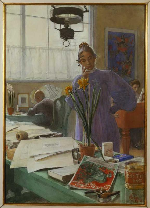 Karin in the Studio, vintage artwork by Carl Larsson, 12x8" (A4) Poster