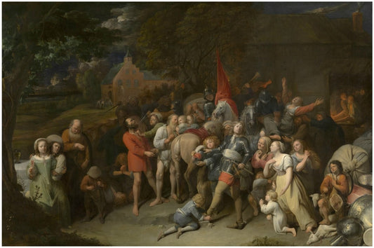 Plundering Soldiers, vintage artwork by David Ryckaert III, 12x8" (A4) Poster