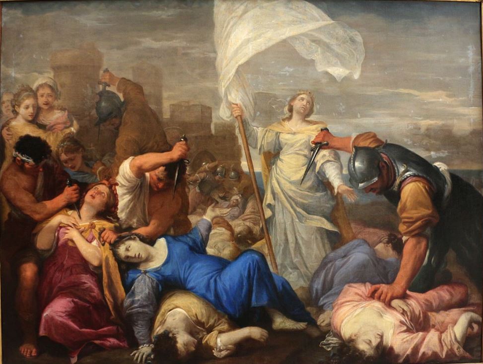 The Martyrdom of St. Ursula, vintage artwork by Lorenzo Pasinelli, 12x8" (A4) Poster