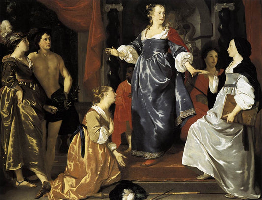 The Maid of Leiden Welcomes ‘Nering’, vintage artwork by Abraham van den Tempel, 12x8" (A4) Poster