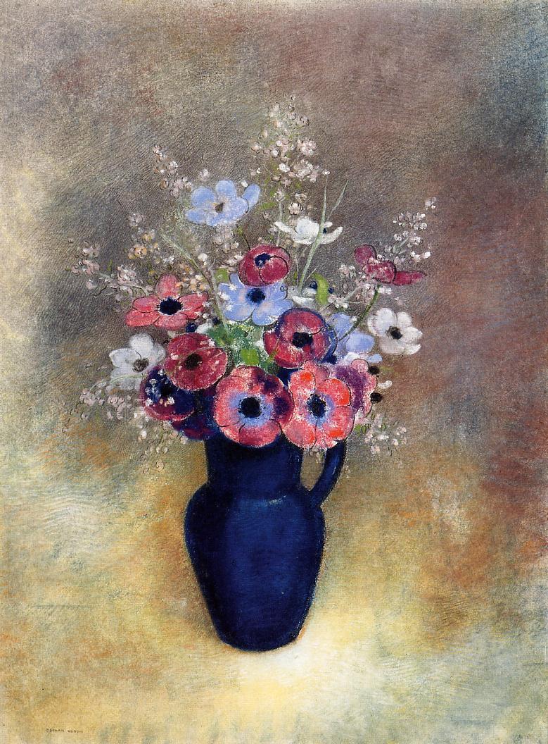 Anemones in a Jug, vintage artwork by Odilon Redon, 12x8" (A4) Poster