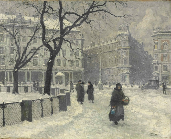 Kongens Nytorv, Copenhagen in Winter by Paul-Gustave Fischer,A3(16x12