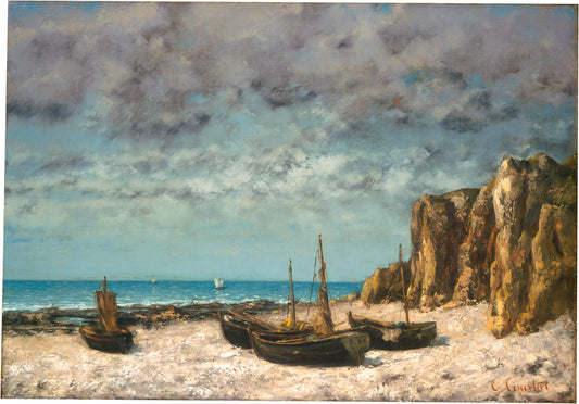 Boats on a Beach, Etretat, vintage artwork by Gustave Courbet, A3 (16x12") Poster Print