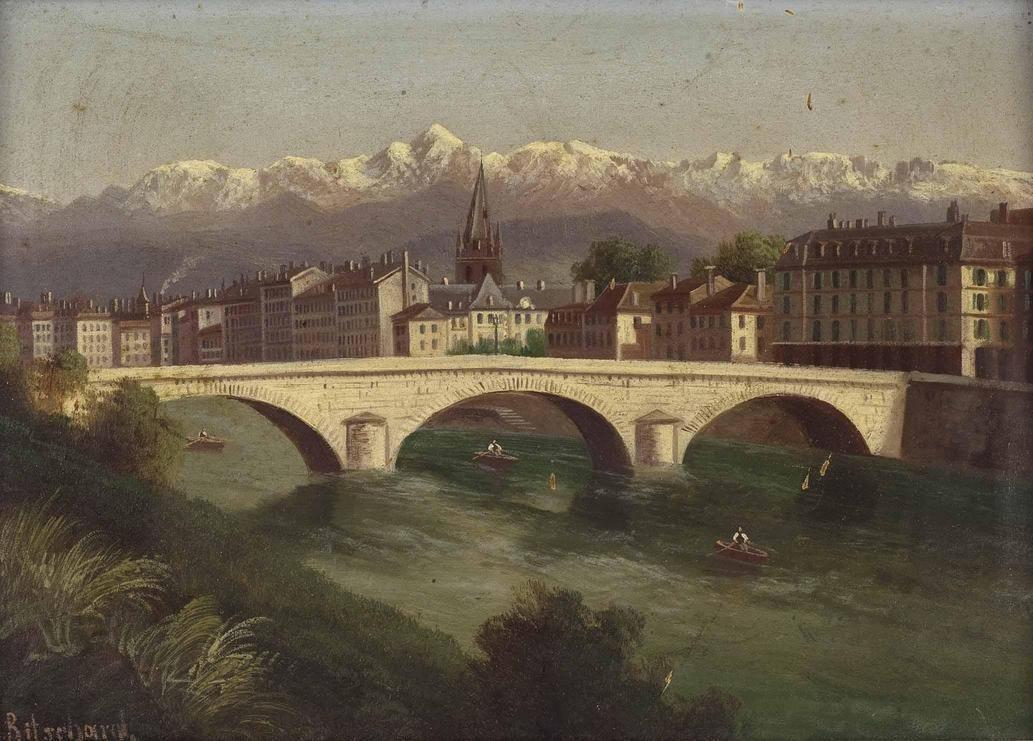 Grenoble, vintage artwork by Hubert Sattler, A3 (16x12") Poster Print