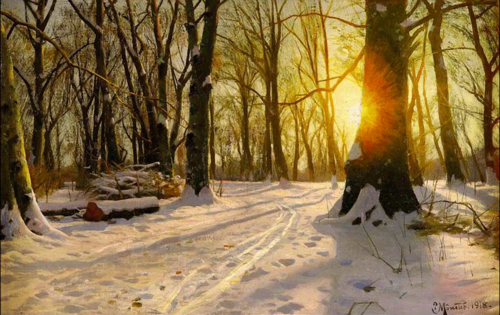 A Winter Day in Charlottenlund, vintage artwork by Peder Mork Mønsted, 12x8" (A4) Poster