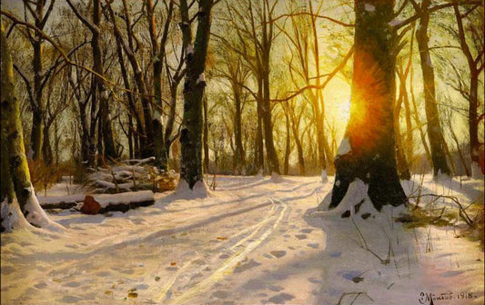 A Winter Day in Charlottenlund, vintage artwork by Peder Mork Mønsted, 12x8" (A4) Poster
