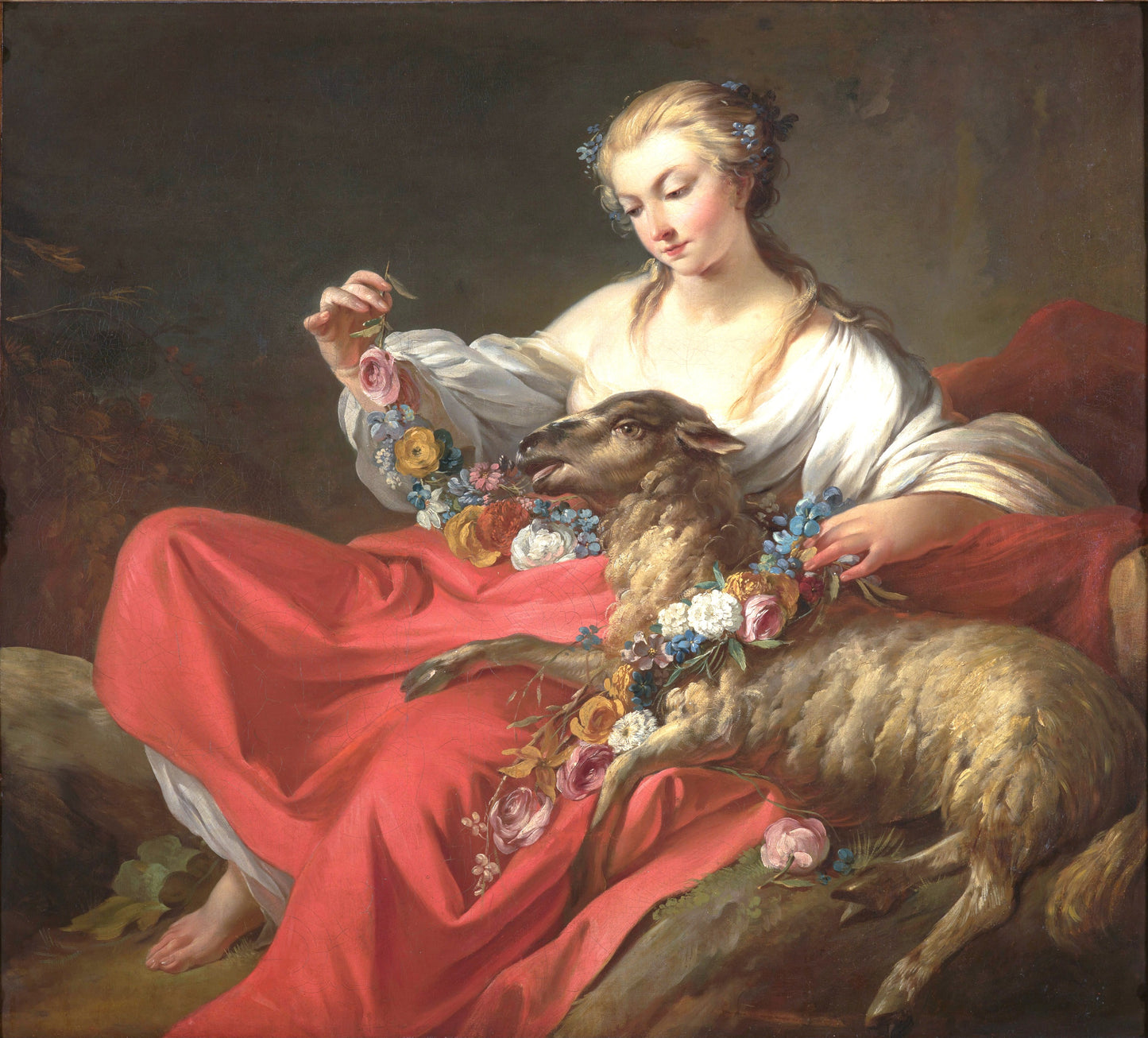 The Favorite Lamb, vintage artwork by Jean-Baptiste Marie Pierre, 12x8" (A4) Poster