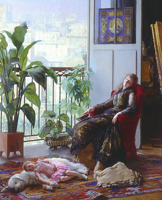 Afternoon Repose, vintage artwork by Gustave-Leonard de Jonghe, 12x8" (A4) Poster