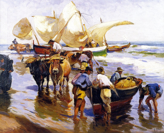 Spanish Sardine Fishers, vintage artwork by Mathias Joseph Alten, 12x8" (A4) Poster