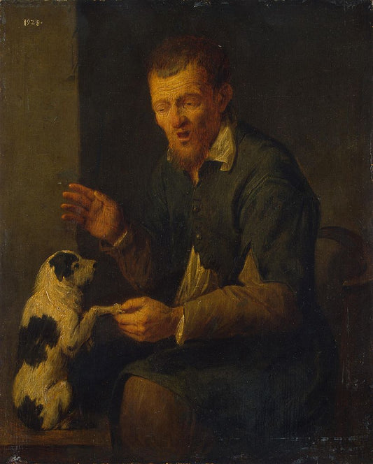 Peasant with a Dog, vintage artwork by David Ryckaert III, 12x8" (A4) Poster