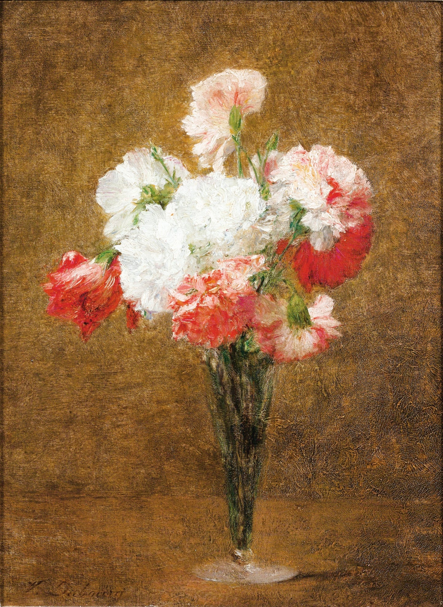 Vase of Carnations, vintage artwork by Victoria Fantin-Latour, 12x8" (A4) Poster