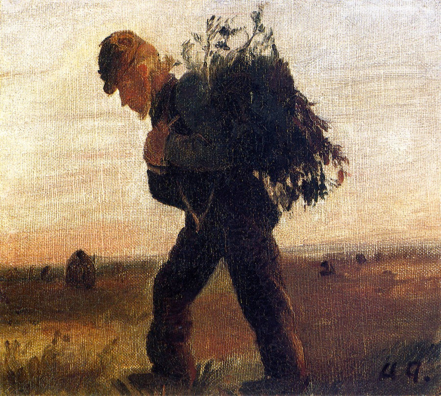 Per Bollerhus Walking with His Bundle of Sticks, vintage artwork by Anna Ancher, 12x8" (A4) Poster
