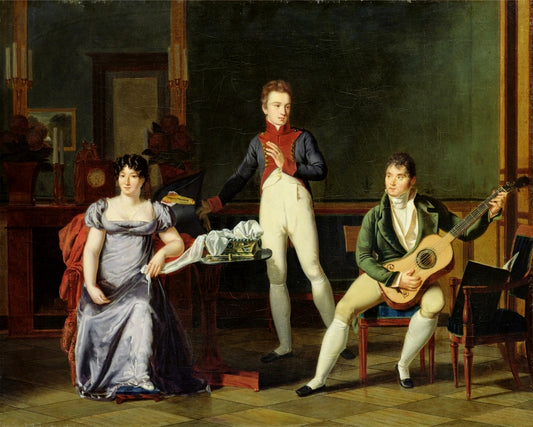 A guitarist, possibly Fernando Sor, and his Family, vintage artwork by French School 19th Century - Unknown, A3 (16x12") Poster Print