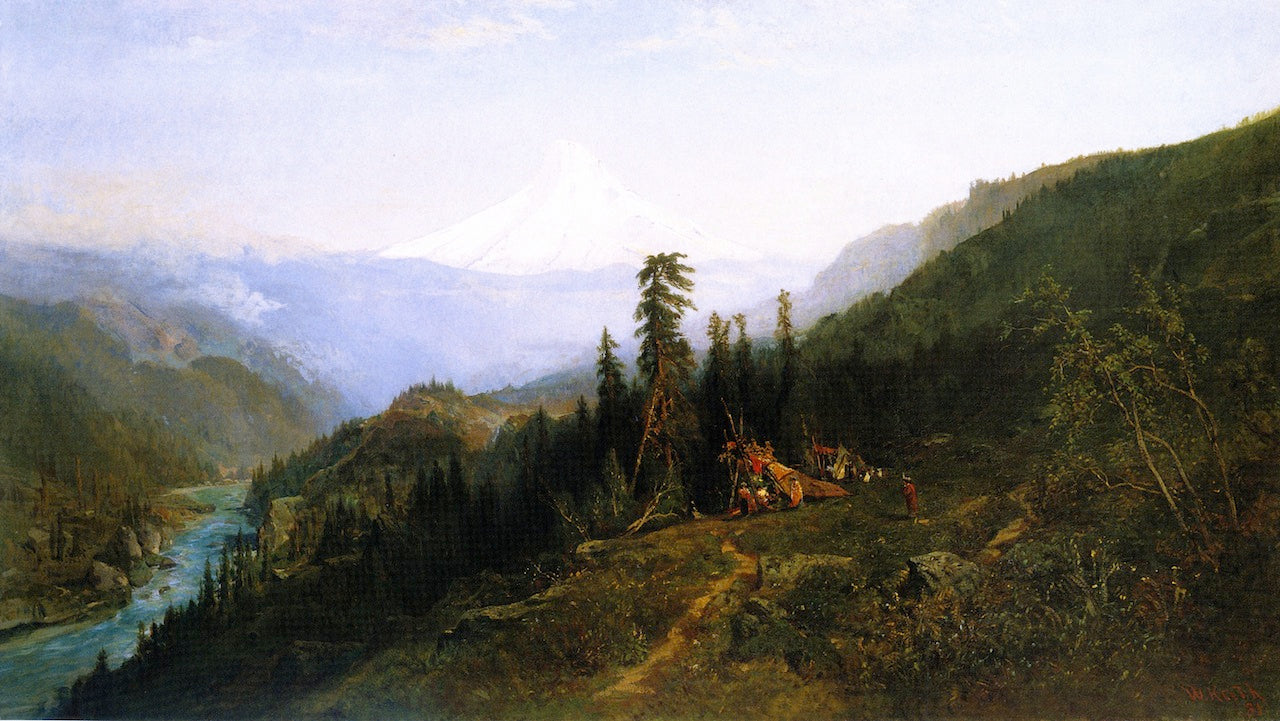 Mount Hood from Hood River, vintage artwork by William Keith, 12x8" (A4) Poster