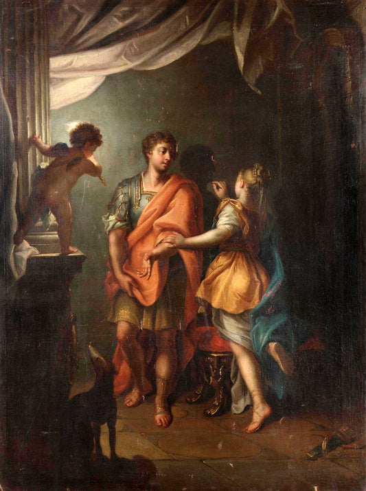 The Origin of Painting, Dibutades Tracing the Portrait of her Lover, vintage artwork by Jean Raoux, 12x8" (A4) Poster