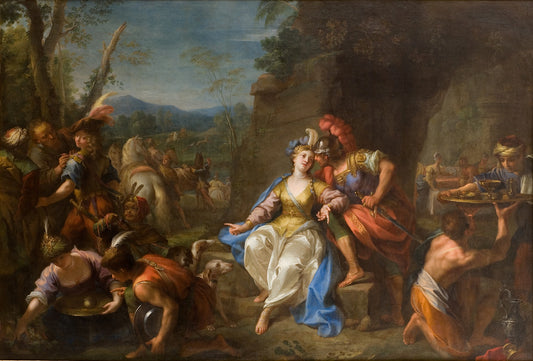 Dido and Aenus Hunting, vintage artwork by Jean Raoux, 12x8" (A4) Poster