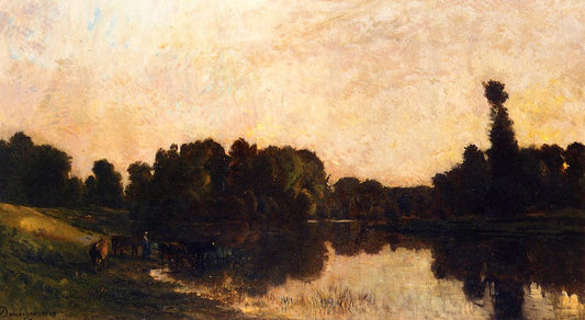 Daybreak, the Oise, Ile de Vaux, vintage artwork by Charles-François Daubigny, A3 (16x12") Poster Print