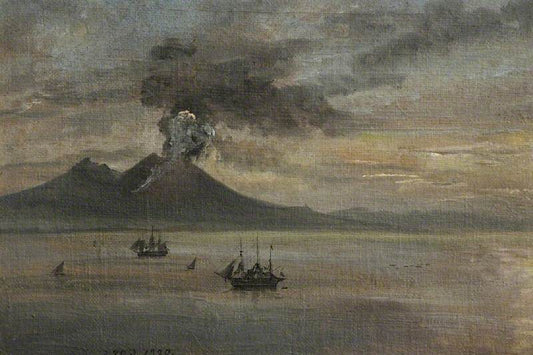 The Neapolitan Coast with Vesuvius in Eruption, vintage artwork by Johan Christian Claussen Dahl, A3 (16x12") Poster Print