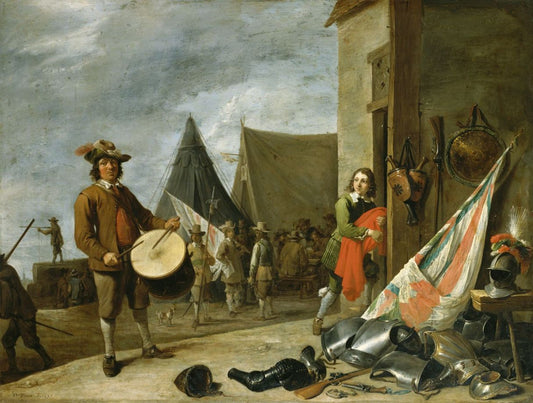 The Drummer, vintage artwork by David Teniers (II), 12x8" (A4) Poster