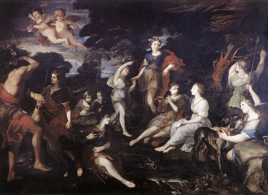 The Hunt of Diana, vintage artwork by Andrea Camassei, 12x8" (A4) Poster